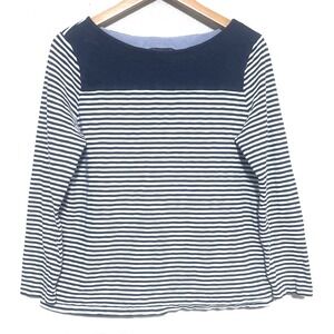 Brooks Brothers Nautical Preppy Navy White Striped Boat Neck Knit Top Sz Large